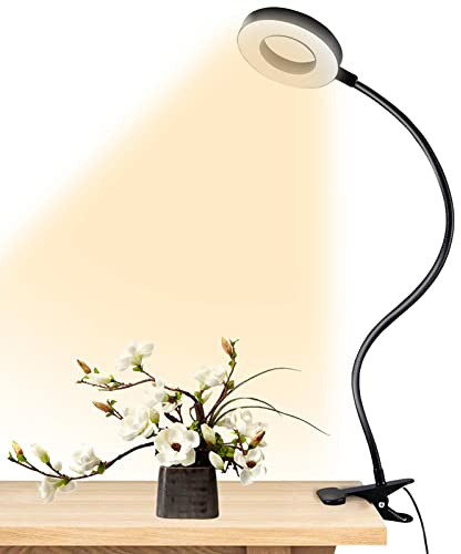 Yusheng Lámpara de tatuaje con 48 LED, 3 colores de cambio de color y 10 luminosidad, pinza de protección ocular en la cama para leer, lámpara flexible USB para extensión de pestañas, para