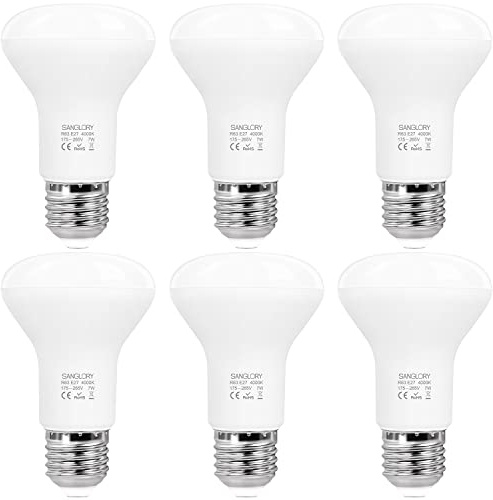 SanGlory LED-spotlight E27 R63 7W naturlig vit 4 000 K, 810 LM, 60 W halogenlampa, reflektor, E27-bas, 120 graders ljus, dimbar