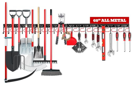 SEDY 68 All Metal Garden Tool Organizer Hooks - Garage Wall Organizer Sturdy Garden Tool Storage System Yard Tool Garage Tool Organizer Wall Mount Shed Organization Shovel Broom Rake Holder