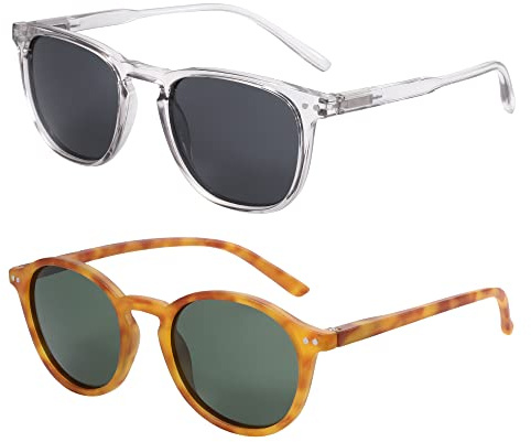 ZENOTTIC 2 Pares Gafas De Sol Polarizadas para Mujer Hombre Retro Redondas Cuadradas Protección UV400 Unisex Gafas de Sol