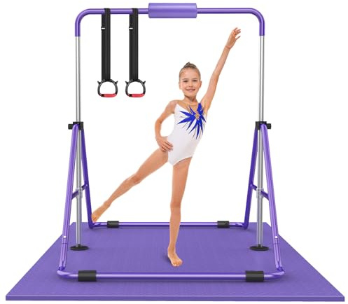 RINREA Gymnastic Bars for Kids with Adjustable Height, Folding Gymnastic Training Kip Bar, Expandable Horizontal Bar for Home