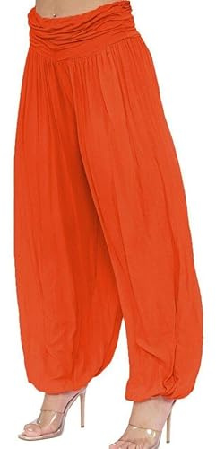 Fashion Mark Womens Italian Paisley Printed Ali Baba Harem Baggy Trouser Ladies Printed Lagenlook Casual Summer Wear Pleated Pants Orange