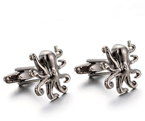 Boutons de manchette pieuvre pour hommes, boutons de manchette pieuvre viking nordique, boutons de manchette pieuvre en argent, boutons de manchette de chemise de pieuvre smoking, boutons de manchette