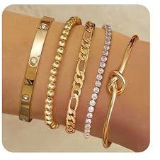 LOLIAS 5 Stück Armband Damen Gold 14 Karat Echtgold Armkette Manschetten Armband Hypoallergen Goldperlen CZ Tennis Armband Kette Stapelarmbänder Schmuck Gold Für Damen ASIN: B0D5D4LWXL