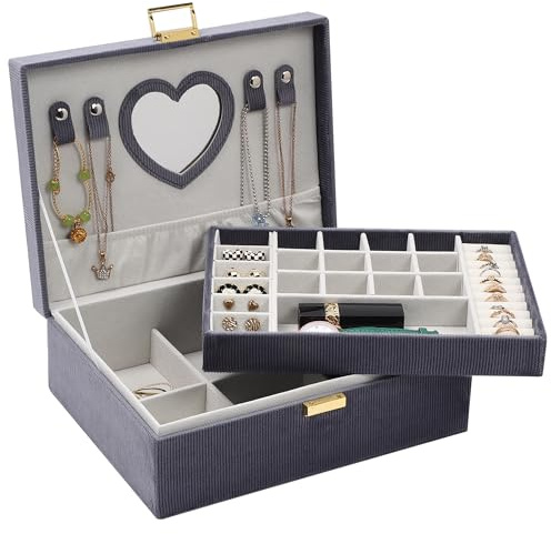 Dajasan Jewelry Storage, Jewelry Box Ragazze, Jewelry Box Ladies, Portagioie da Viaggio, 2 Piani Grande Portagioielli da Viaggio di Velluto per Anelli, Collane, Bracciali, Orologi, Orecchini (Giallo)