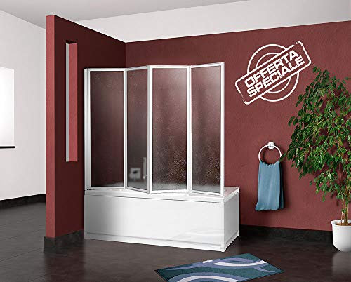 Parete box vasca doccia sopravasca cm.63/64+133, 4 pannelli pieghevoli