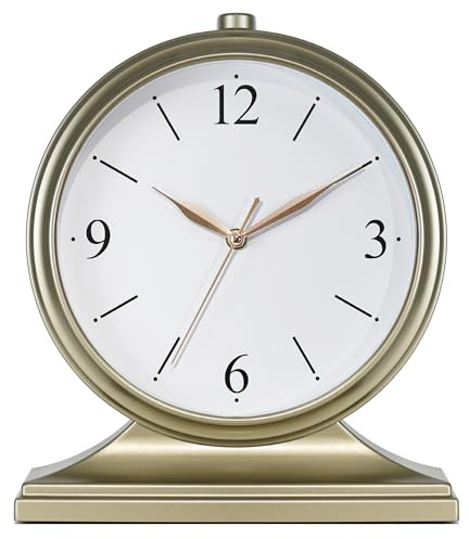 AYRELY® Vintage Desk Clock Silent-Non-Ticking 10-inch dial Table Clock,Retro Mantel Clocks and Easy to Read for Living Room, Bedroom, Shelf Decoration, Fireplace, Farmhouse Decor (Gold)