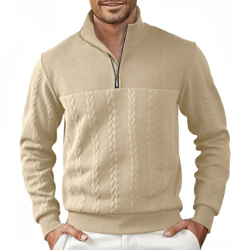 Halfword Pulls Homme Zip Pullover Tricoté Pull à Manches Longues pour Hommes Jacquard Sweatshirts