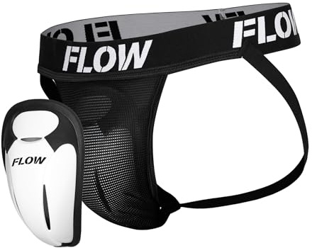 Flow Fightgear Premium Conchiglia prottetiva – Suspensorio – Per sport da combattimento, kickboxing, hockey, baseball – Uomo - Nero - S