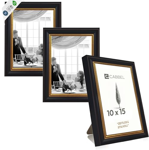CABBEL Set med 3 svartguld fotoramar 10 x 15 cm AVI - vintage barockramar dekorerade med ornament, perfekt för fotovägg, affischer och konstverk, chic väggdekoration för vardagsrum och kontor
