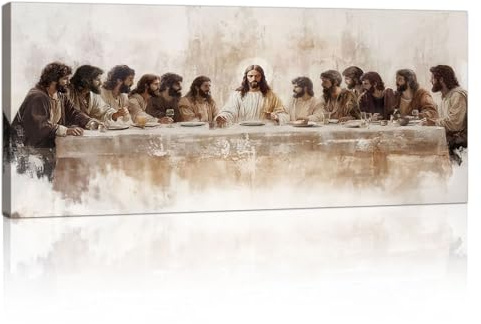 Letztes Abendmahl Großes Leinwandbilder Mit Rahmen Kirche Gebetsraum, Christlich Klassisch Jesus Bild Auf Leinwand Wandkunst Religiös Christus Wandbilder Deko für Wohnzimmer Schlafzimmer 120x50cm