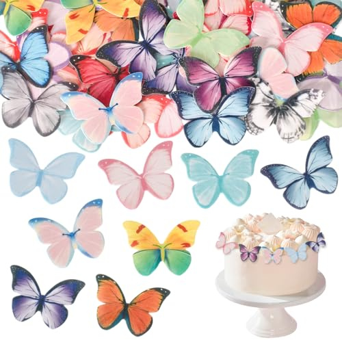 Mariposa Cake Decoración, 50 Piezas Adornos Comestibles para Cupcakes, Adornos para Mariposas Magdalenas, para Bodas, Fiestas, Cupcakes, Decoracion Comunión, Cumpleaños