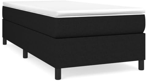 HFXHIJXQ Cama con somier de 100 x 200 cm, tela negra, colchón de muelles ensacados + cubrecolchón de 5 cm, zona de asiento media, láminas de madera contrachapada, dormitorio o habitación de invitados