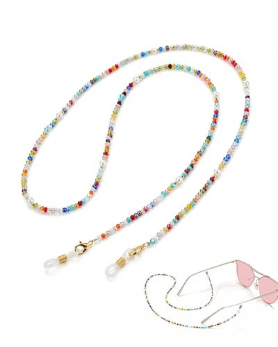 YIPFEN Chaîne Lunettes Femme 1 Pièce, Cordon en Perles de Cristal Colorées, Élégante & Antidérapante Anti-Chute avec Pochette Douce.