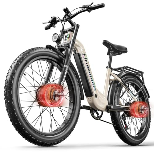 Sheng-milo E Bike Electric Bike 26 Inch E-Mountain Bike full suspension E-Bike 48V17.5Ah Battery 7-Speed shifting electric cycling with Fat Tire mechanical Hydraulic oil brake aluminum frame