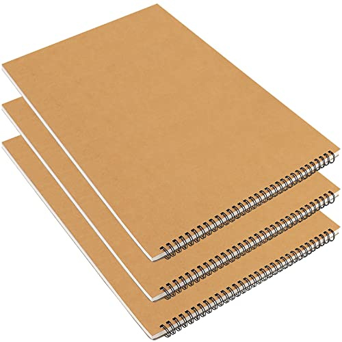 KOHAND 3-pack A3 skissbok, kraftskydd, spiralbunden anteckningsbok, skissblock, skrivblock, 30 ark/60 sidor tom pappersskissbok för skissning, scrapbooking, 420 x 297 mm