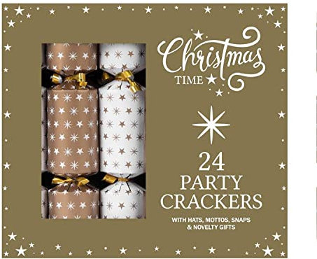 YöL Set Of 24 Family Christmas Crackers White And Gold Party Box Catering Xmas Party