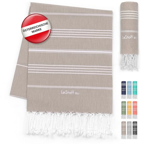 LeStoff Telo mare XXL - 100% Cotone bio, 200 x 200 cm, Prelavato, Asciugamano da spiaggia grande, Telo Bagno, Telo Yoga, Asciugamano sportivo, Coperta (Beige)