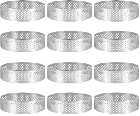 Happysnow Juego de 12 anillos de acero inoxidable para tartas, 8 cm, perforado, molde de mousse, herramientas para hornear pasteles