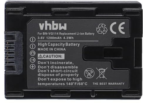 vhbw Batterie Remplacement pour JVC BN-VG114, BN-VG114E, BN-VG114AC pour caméra vidéo caméscope (1200mAh, 3,6V, Li-ION) avec Puce d'information