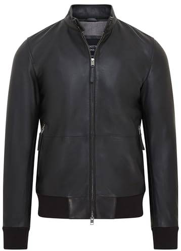 Infinity Leather Chaqueta Bomber Universitaria de Cuero Informal MA-1 Negra Retro Para Hombre