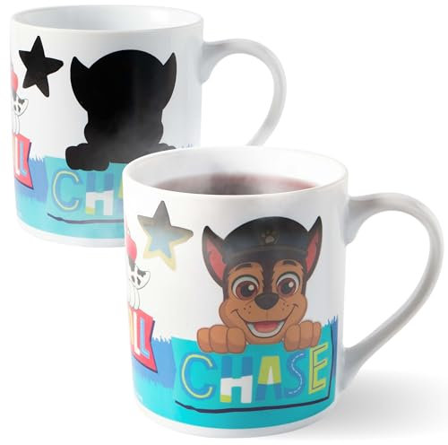 p:os PAW Patrol Tasse für Kinder mit Farbwechsel-Effekt ab 40°C - Zaubertasse 230ml - Geschenkidee für Mädchen und Jungen - In bunter Geschenkbox, Weiß