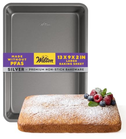 Wilton Silver Non-Stick Oblong Cake Pan, Made Without PFAS, 13 x 9 x 2 in.