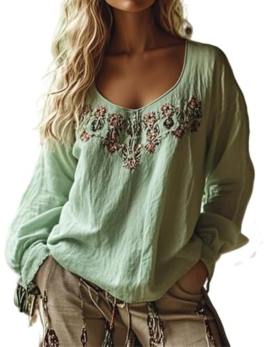 Blouse Femme Tunique Femme Lin Chemisiers Et Blouses Chic Elegant T Shirt Manche Longue Chemise sans Repassage Jabot Ethnique Oversize Trapeze Lot Courte Coton Chemisier en Blanc
