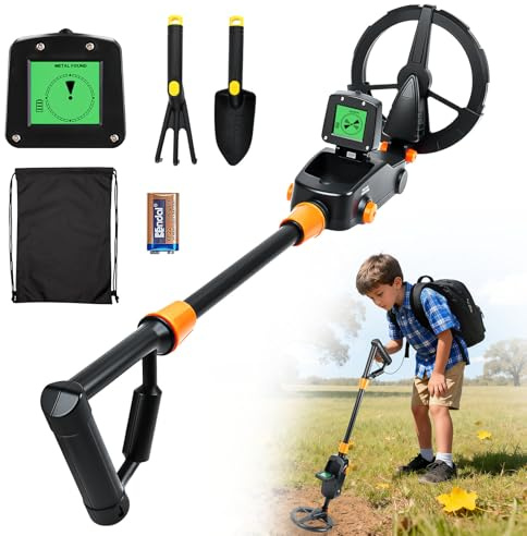 PlsMupn Detecteur de Metaux Enfant, Détecteur de Métaux avec Affichage LCD et Son, Highly Sensitive Métaux Léger avec Bobine de Recherche étanche, pour Enfants ou débutants