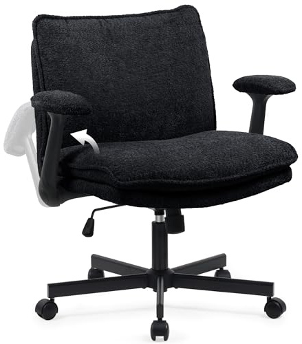 Schneidersitz Stuhl mit Armlehnen & Rollen, Ergonomisch Bürostuhl mit breitem Sitzkissen, Höhenverstellbar Schreibtischstuhl Drehstuhl mit Stoffpolsterung, Home Office Lesesessel Schminkstuhl