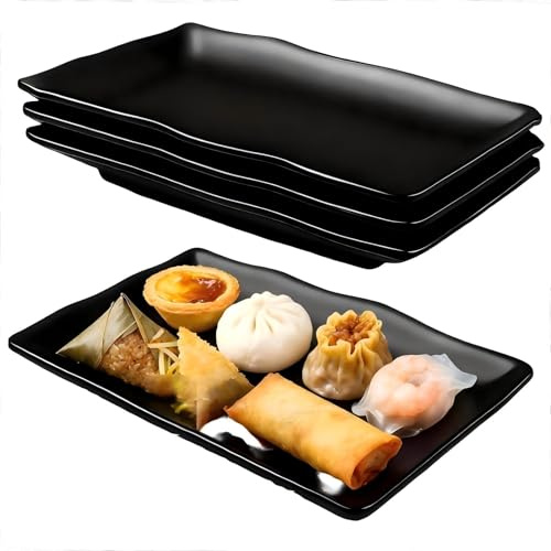 Bcuuozeeing Set di 6 piatti da portata rettangolari, 20,7 x 12,8 x 2,7 cm, piatti da portata in porcellana, riutilizzabili, per dessert, antipasti, piatti da insalata, contorni di frutta