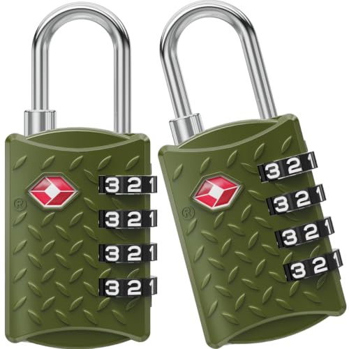NovLock TSA Padlock for Suitcases, TSA Approved Luggage Locks for Travel | Premium Quality, Textured Grip, Easy to Read Dials, 4-Digit Security, TSA 008 Lock, for Suitcases, Backpacks, 2-Pack, Green