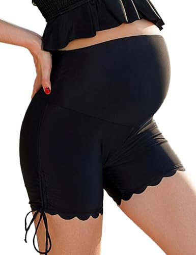 Bhome Maternity Swim Bottom High Waisted Maternity Swim Shorts Pregnant Swim Suit Black L