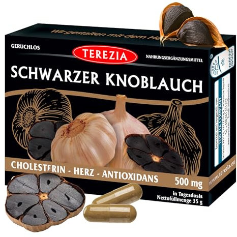 TEREZIA Schwarzer Knoblauch, Kapseln - 60 Kapseln pro Packung - Stärkt Immunsystem und Herzgesundheit - Premium-Qualität - 100% Natürlich ohne chemische Zusatzstoffe - hochdosiert 500mg