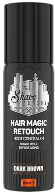THE SHAVE FACTORY Magic Retouch Spray – Brun Foncé 100ml – Retouche Racines Instantanée pour Cheveux Gris et Repousse – Couleur Naturelle – Sans Résidu, Longue Durée, Séchage Rapide
