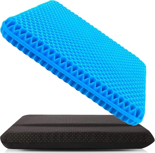 Spring.Rd 1.4(4CM) Thick Gel Seat Cushion, Double Large Breathable Honeycomb Design Cool Gel Cushion with Washable Seat Cover for Office Chair Car Wheelchair,Pressure Relief Back Tailbone Pain