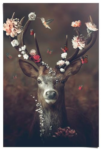 REINDERS Poster, Hirsch, Kinderzimmer, Poster, Wanddeko, Room Decor, 150 gr. glänzend Bilderdruckpapier, Braun, 91,5 x 61
