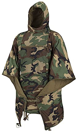 Helikon-Tex Swagman Roll Military Poncho, Bushcraft Line - Multi-purpose Rain Poncho & Emergency Cape - Survival and Military Gear - Woobie Blanket & Jacket (US Woodland)