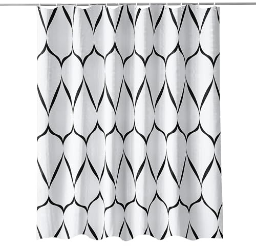 Trimming Shop Lattice Shower Curtain for Bathroom - White, 180x200cm | Mould Proof and Mildew Resistant Washable Polyester Fabric Modern Bath Curtains with 12 Hooks