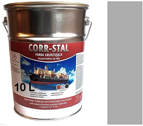 CORR-STAL Metallschutzlack, Rostschutzfarbe, Metallfarbe außen, Grundierung gegen Rost, Farbe für Metall, Rostschutzgrundierung Korrosionsschutz, Metallack, Aluminium-Zink. (10 Liter, Grau)