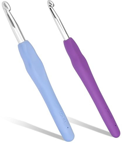 Riddur 2 Stück Häkelnadelns, 5,0 mm/7,0 mm Häkelnadeln, Ergonomischer Griff für Arthritische Hände, Bunt Griff Weiche Häkelnadel für Anfänger und Häkel-Diy-Liebhaber (Zufällige Farbe)