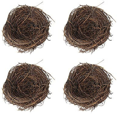 BYNYXI 4 nidi di uccelli in rattan, 10 cm, in schiuma artificiale pasquale, per festival, Pasqua, decorazione fatta a mano, per primavera, ramoscelli in rattan, per Pasqua, decorazione da tavolo, fai