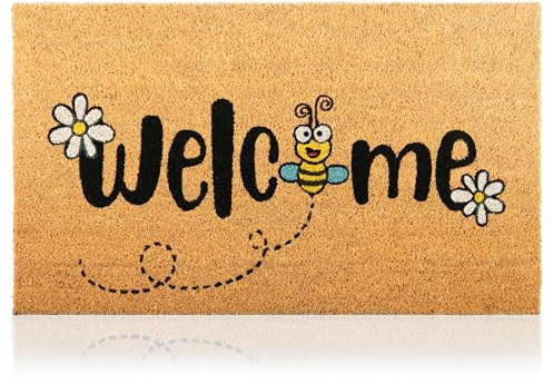 Felpudo Welcome Abeja de Fibra Coco - 70x40cm - Felpudos Antideslizantes - Felpudos Originales para la Entrada a Casa, Pasillos, Puertas de Exterior - Accesorios para el Hogar - Material Resistente