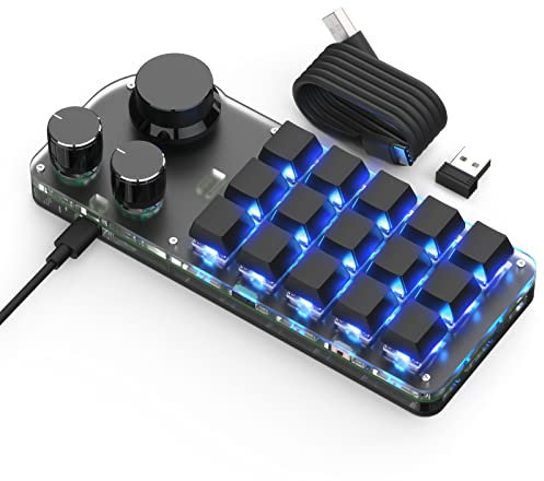 BRIMFORD Macro Programmable Keyboard Bluetooth, One Handed Custom 2.4 G Programmable Gaming Keyboards White Multifunction 15 Keys 3 Knobs Compatible for Windows,Mac OS, Suitable for Office/Lab