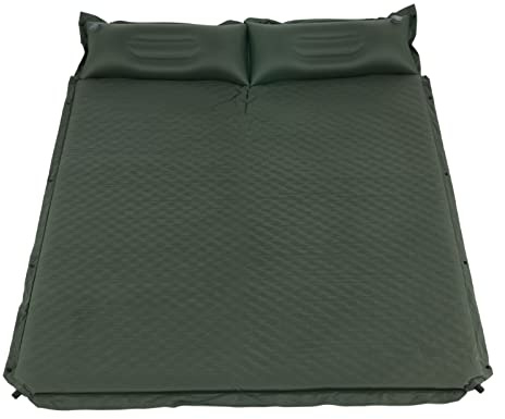 GOPLUS Colchoneta Camping Autoinflable para 2 Personas, Esterilla Hinchable Ligera con 2 Almohadas Inflables y Bolsa Portátil, Colchón de PVC Impermeable 187x131cm para Senderismo Viajes (Verde)