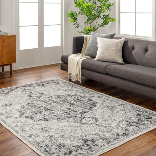 Livabliss Asmara Vintage groß 200x275 cm - Wohnzimmer, Esszimmer, Schlafzimmer, Boho Kurzflor pflegeleicht in Grau, Schwarz, Weiß