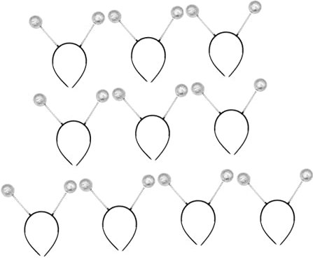 Abaodam 10 Pcs Silver Glitter Spring Ball Headbands with Antenna Design Elastic Hair Accessories for Kids Birthday Party Dance Carnival