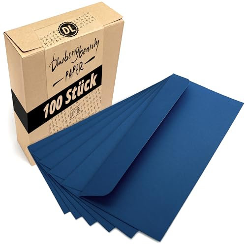 Japun – Briefumschläge (100 Stück) aus Papier, Kuvert, Umschlag ohne Fenster - DIN lang - 220 x 110 mm - blau
