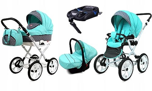 BabyLux® Kinderwagen Set 4 in 1 - Rosso - incl. Babywanne, Buggy Sportsitz, Auto-Babyschale, ISOFIX-Basisstation - Autositz - Kinderwagenset - Kombikinderwagen mit Wickeltasche usw.