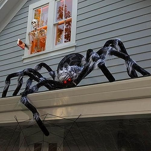 Araignée Géante Halloween, Outdoor Decorations Large Fake Hairy Spider avec Yeux Rouges, Deco Horreur pour Jardin Cour Maison Hantée, Patio (F#160cm)
